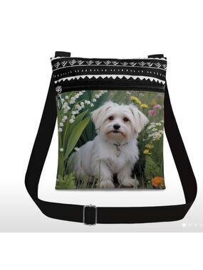 Small Crossbody Purse With Dog & Floral Print Lightweight & Adjustable Strap Sec